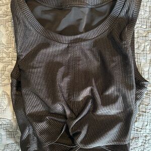 Aerie Offline Front Twist Ribbed Tank - Black